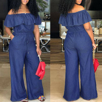 maoxiangshop Fashion Casual Women Solid Off Shoulder Long Romper Jumpsuit Bodysuit Overall Wide Legs