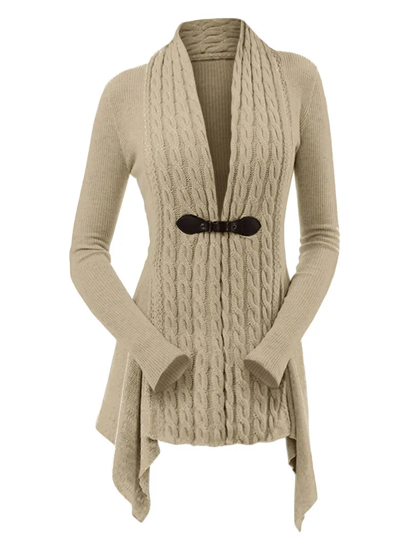 maoxiangshop Cable Knit Asymmetrical Long Cardigan Women Sweater Female Casual Solid V-Neck Long Sleeve Winter Cardigans