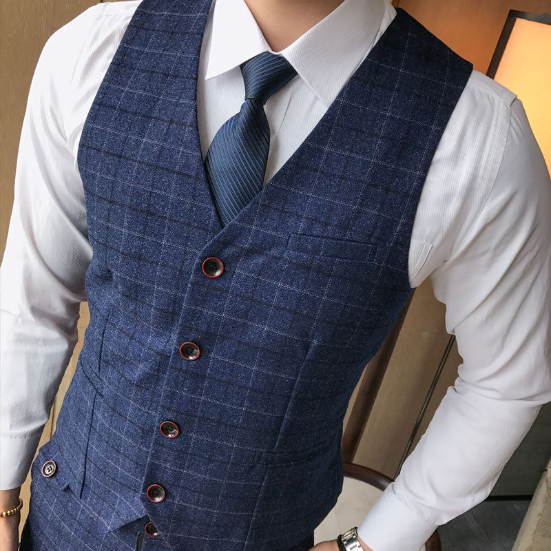 maoxiangshop Luxury Men's Check Vest Suit Trousers Men's Formal Wear Wedding Dress Large Size Casual Business Men's Suit Vest Trousers