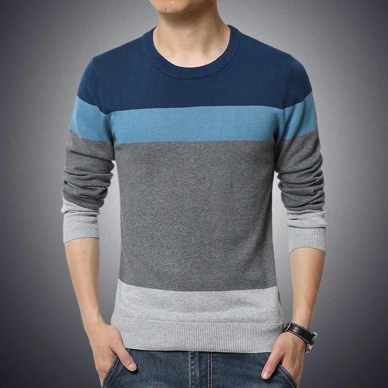 maoxiangshop Casual Men's Sweater O-Neck Striped Slim Fit Knittwear Autumn Mens Sweaters Pullovers Pullover Men Pull Homme M-4XL