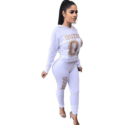 Cyber Monday Sales Women's 2 Pieces Outfit Letter Print Long Sleeve Hoodies + Long Bodycon Pant Sweatsuits Tracksuits Jumpsuits