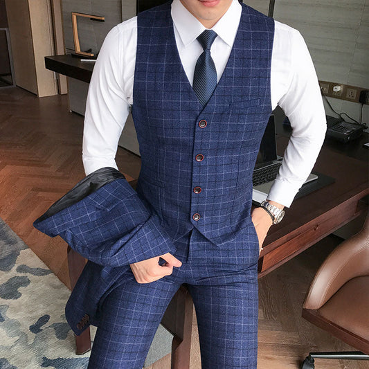 maoxiangshop Luxury Men's Check Vest Suit Trousers Men's Formal Wear Wedding Dress Large Size Casual Business Men's Suit Vest Trousers