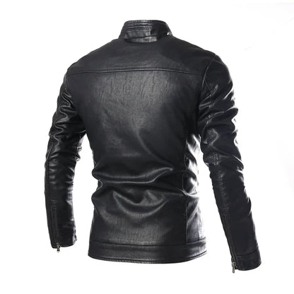 maoxiangshop New Fashion Men's Solid Color Leather Jacket , High-quality PU leather stand-collar slim jacket jacket  Brown, black