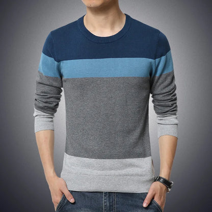 maoxiangshop Casual Men's Sweater O-Neck Striped Slim Fit Knittwear Autumn Mens Sweaters Pullovers Pullover Men Pull Homme M-4XL