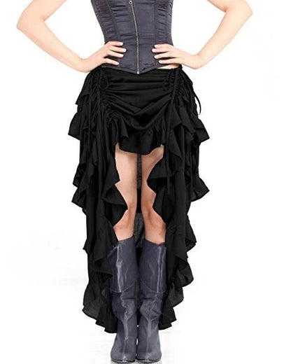 maoxiangshop Women Sexy Gothic Steampunk Victorian Corset Skirt Ruffled Burlesque Asymmetrical Skirt