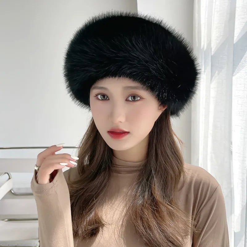 maoxiangshop Fur Hat Women Warm Snow Ski Cap Female Faux Fox Fur Bomber Hat Lady Windproof Winter Hats for Women Russian Hat Ushanka