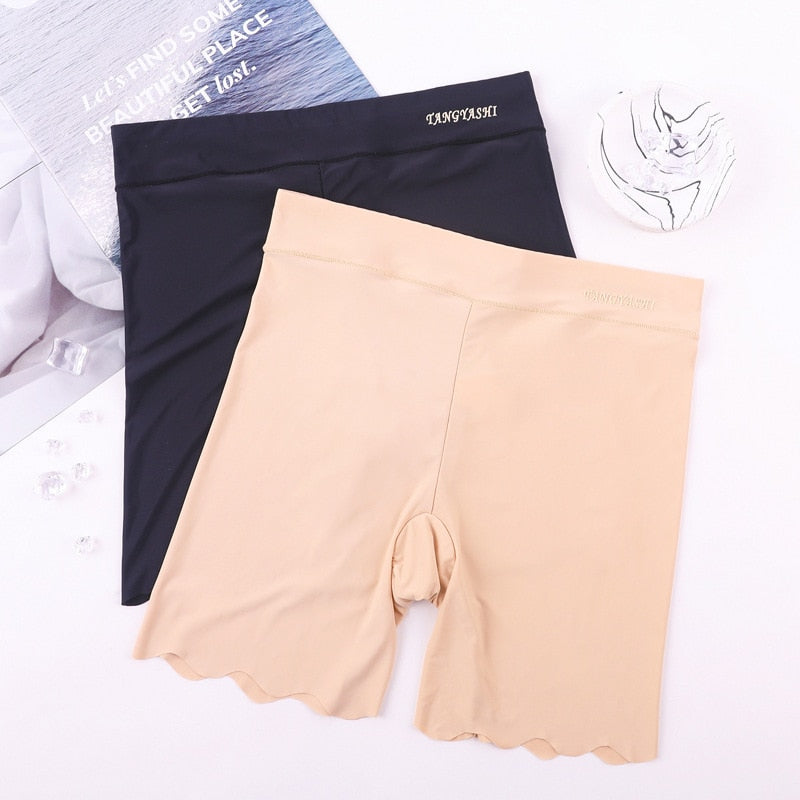 maoxiangshop M~4xl Women's Safety Pants Thin Breathable Non-curling Boxer Shorts High Waist Short Pants Plus Size Four-corner Legging Shorts