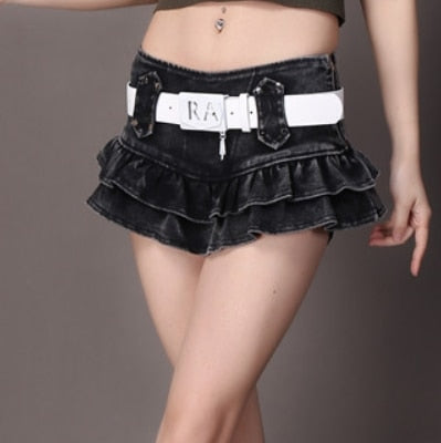 Women Harajuku Low Waist Mini Skirt Punk Gothic Skull Waistband Hot Girl Black White Denim Skirt Kawaii Culotte Skirts Plus size