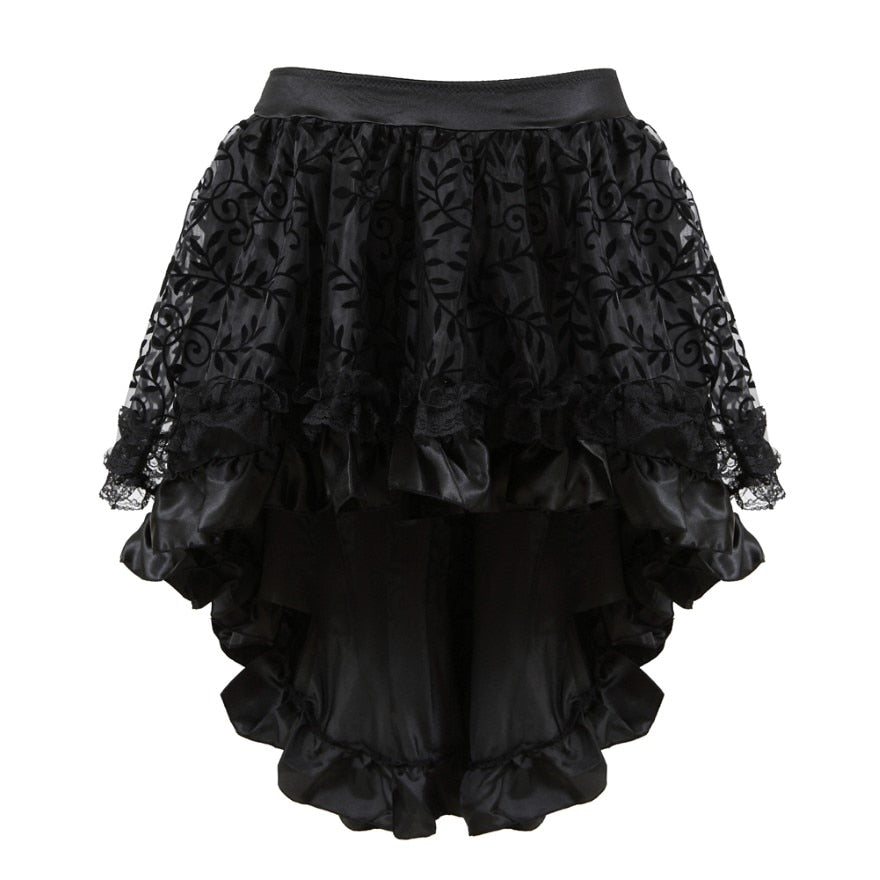 maoxiangshop Women Gothic Floral Lace Ruffled Skirt Asymmetrical High Low Skirt Steampunk Pirate Skirts Halloween Costumes Plus Size