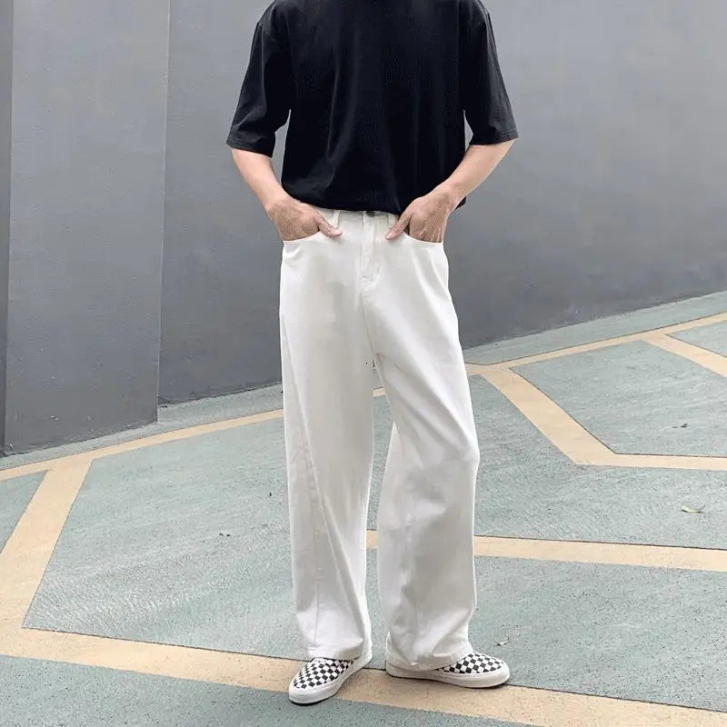 maoxiangshop Wide Leg Jeans Men Fashion Casual White Jeans Men Streetwear Korean Loose Hip-hop Straight Jeans Mens Denim Trousers M-3XL