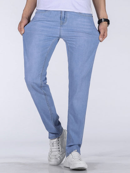 maoxiangshop Summer light-blue New Men's Stretch Jeans£¬Korean version Fashion Casual Slim Fit High Quality Elastic Denim Male Brand Clothes