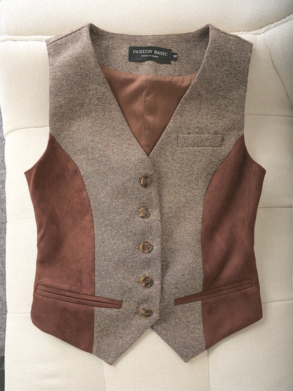 maoxiangshop Women Vintage Ves  Autumn and Spring Slim Woolen Suit Vest Classic Official stitching Waistcoat
