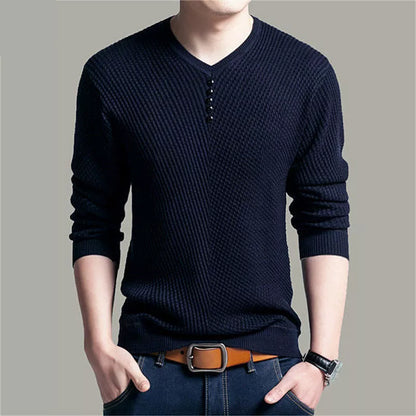 maoxiangshop Hot Sale Solid Color Pullover Men V Neck Men Sweater Casual Long Sleeve Brand Mens Sweaters High Quality Wool Cashmere Sweaters