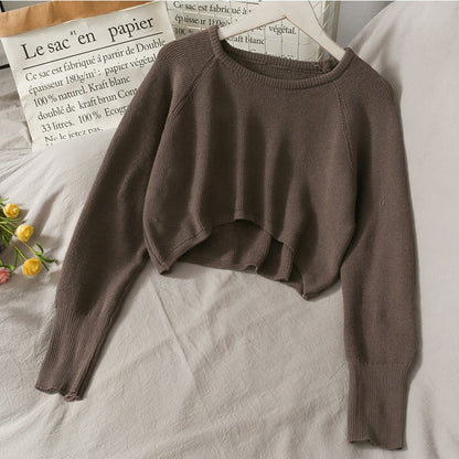 maoxiangshop New Autumn Women Solid Sweater O-Neck Loose Sweater Pullover Crop Top Sweaters Shirts Femme Knit Outwear Jumpers