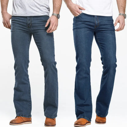 maoxiangshop  Mens Boot Cut Jeans Slightly Flared Slim Fit Blue Black Trousers Designer Classic Male Stretch Denim Pants