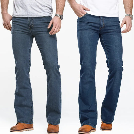 maoxiangshop  Mens Boot Cut Jeans Slightly Flared Slim Fit Blue Black Trousers Designer Classic Male Stretch Denim Pants
