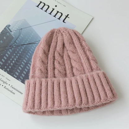 maoxiangshop New Candy Colors Knitted Hats For Women Kpop Style Twist Woolen Beanie Hat Autumn And Winter Female Cap Keep Warm Winter Hat