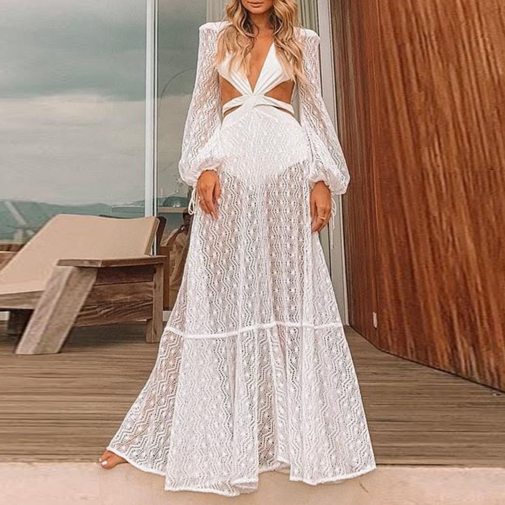 Beach Dress Summer Floral Swimsuit Print Belt Bathing Suit Women Long Cover Up Off Shoulder Beachwear Bandeau Halt Swimsuit