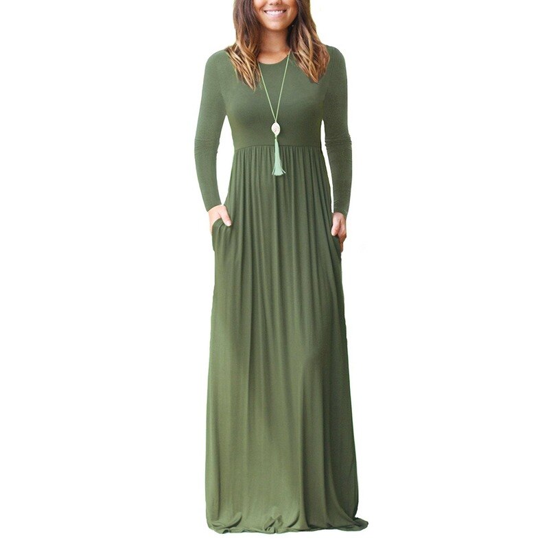 maoxiangshop 3XL Sexy Women Dress Summer Solid Casual Full Sleeve Maxi Dress For Women Long Dress Lady Dresses