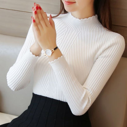 maoxiangshop Turtleneck Sweater Women Fashion New Stretch Tops Women Candy Color Knitted Pullovers Long Sleeve Bottoming Knitted Sweater