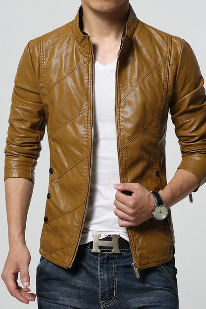 maoxiangshop Spring and Autumn Men's Casual Leather Jacket Large Size Men's Leather Jacket Men's PU Leather Red Jacket S-4XL