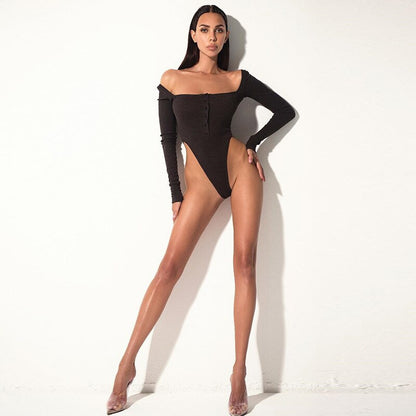 Y2K Fashion Spring Fall Elegant Black Long Sleeves Bodysuit Women Basic Tops Skinny Rompers High Rise Bodysuits Club Party