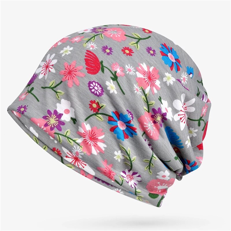 maoxiangshop Boho Style Women Beanie Cap Winter Floral Print Warm Hat Fashion Soft Thermal Skullies Hat Female Scarf Bonnet