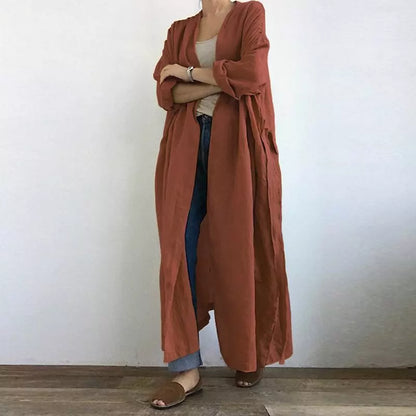 maoxiangshop Kaftan Cotton Long Cardigan Women's Autumn Blouse Casual Long Sleeve Coats Female Solid Blusas Tunic