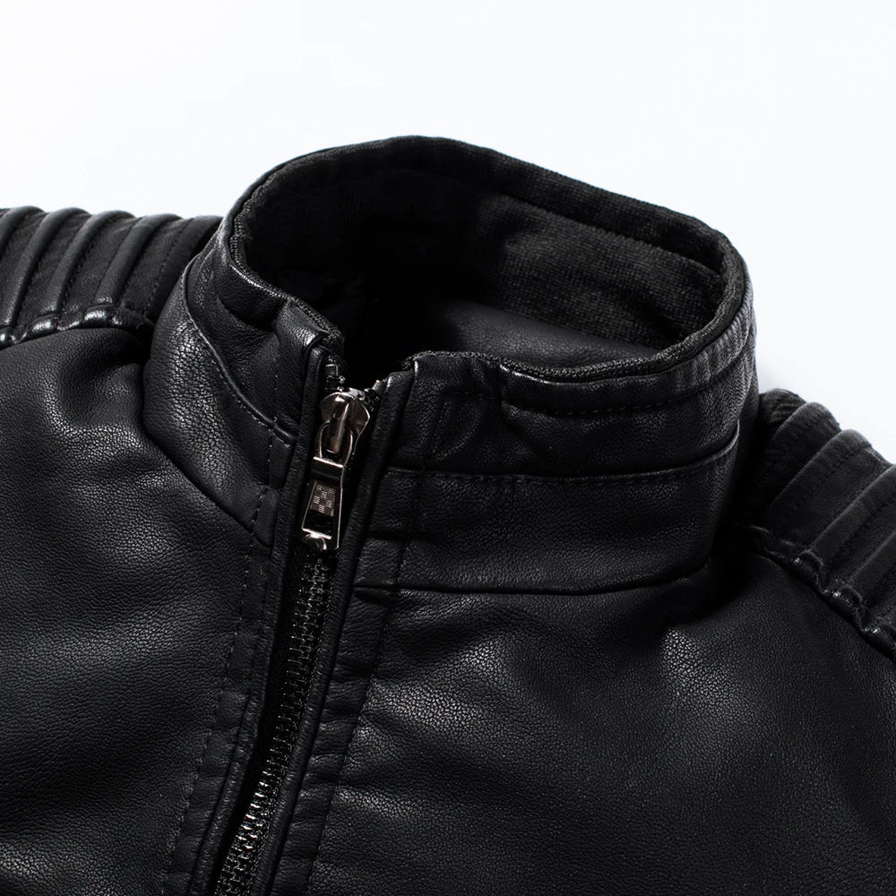maoxiangshop Men Autumn New Causal Vintage Leather Jacket Coat Men Spring Fashion Design Motor Biker Pocket PU Leather Jacket Men 4XL-M
