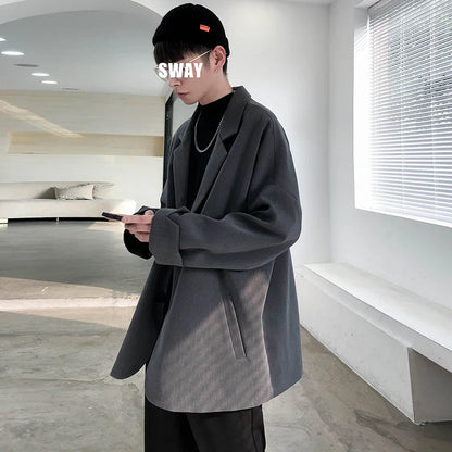 maoxiangshop British-style Blazers Men Leisure Trendy Loose Suit Jackets Male Retro Daily Ins Streetwear All-match Simple Korean Suit-tops