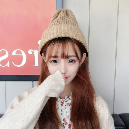 maoxiangshop New Candy Colors Winter Hat Women Knitted Hat Warm Soft Trendy Hat Kpop Style Wool Beanie Elegant All-match Hat