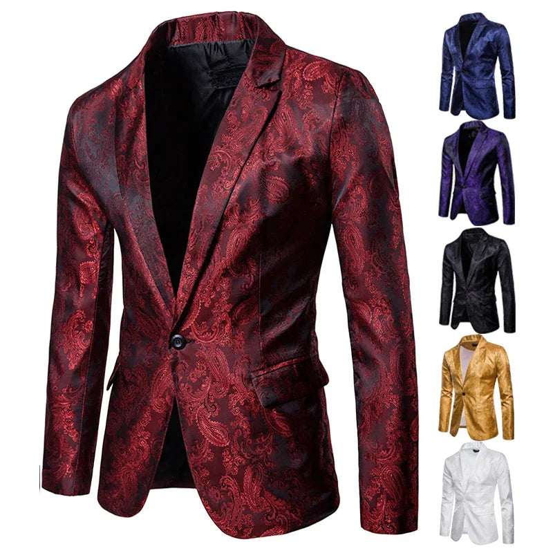 maoxiangshop WELL DRESSED MEN Men Suit Banquet Wedding Suit Party Suit Bar Night Club Blazer Men Tops Bright Suit Paisley Blazer Fashion Men's Suit