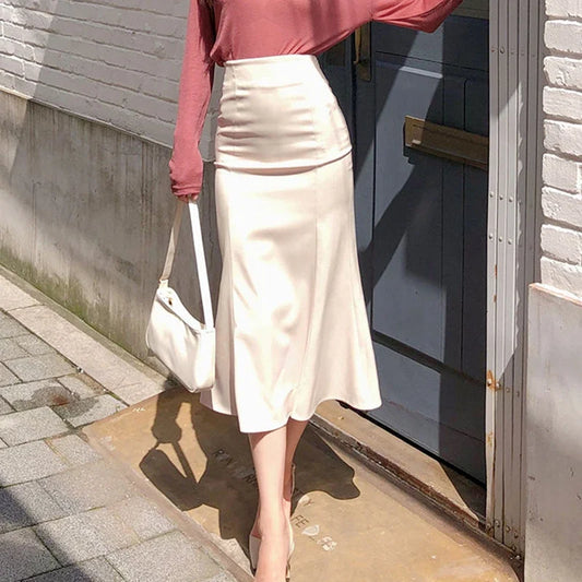 maoxiangshop Elegant Office Long Skirts Women Fashion High Waist Bodycon White Black Skirt French Y2k Slim Corset Bridal Maxi Skirt XL