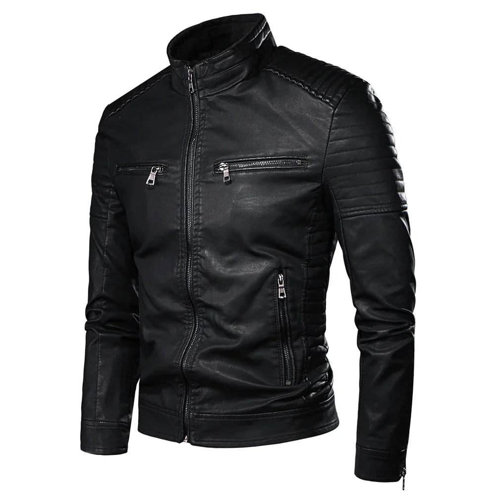 maoxiangshop Men Autumn New Causal Vintage Leather Jacket Coat Men Spring Fashion Design Motor Biker Pocket PU Leather Jacket Men 4XL-M