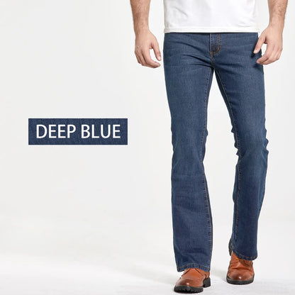 maoxiangshop  Mens Boot Cut Jeans Slightly Flared Slim Fit Blue Black Trousers Designer Classic Male Stretch Denim Pants