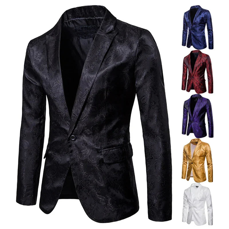 maoxiangshop WELL DRESSED MEN Men Suit Banquet Wedding Suit Party Suit Bar Night Club Blazer Men Tops Bright Suit Paisley Blazer Fashion Men's Suit