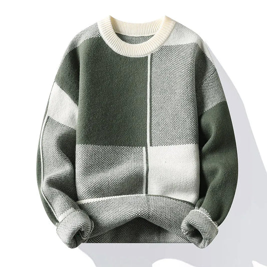 maoxiangshop New Causal Sweater Men Warm Half Turtleneck Pullover Knitted Sweater Men Fashion Patchwork Knitting Pullovers Loose Sweaters