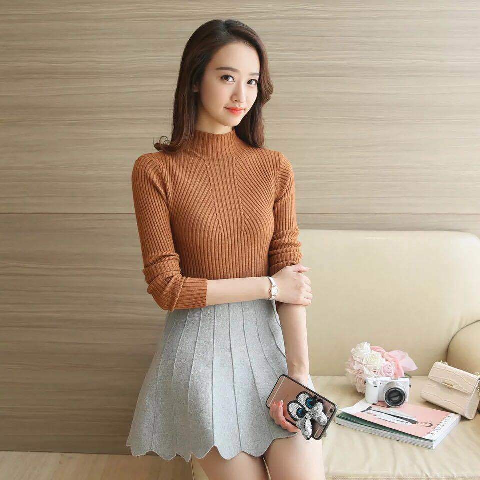 maoxiangshop Turtleneck Sweater Women Fashion New Stretch Tops Women Candy Color Knitted Pullovers Long Sleeve Bottoming Knitted Sweater