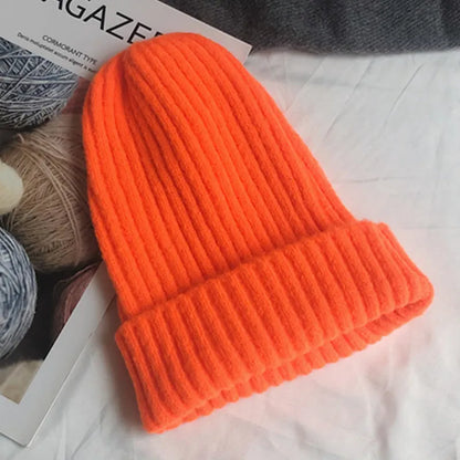 maoxiangshop New Candy Colors Winter Hat Women Knitted Hat Warm Soft Trendy Hat Kpop Style Wool Beanie Elegant All-match Hat