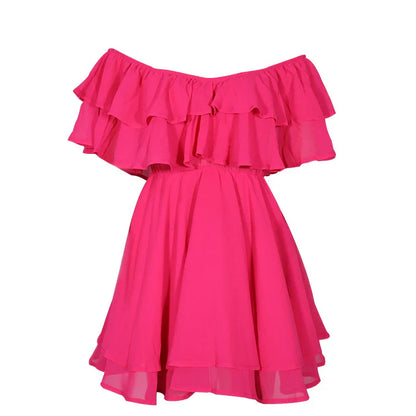 maoxiangshop Off Shoulder Ruffle Short Mini Dress Women Summer Fashion A Line Sundress Robe Female Solid Color Casual Sundress