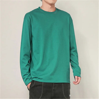 maoxiangshop 100% Cotton T Shirt Men Solid Color Long Sleeves O Neck Mens Tshirt Casual Streetwear Man Pullover Tops Tees Plus Size 5Xl
