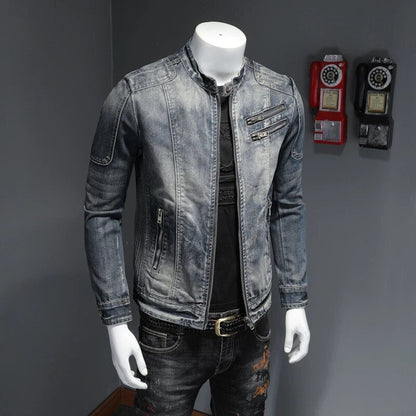 maoxiangshop New Denim Jacket Men Motocycle Denim Coats Streetwear Fashion Slim Fit Cowboy Outerwear Moto Biker Mens Denim Jacket Casual Coat