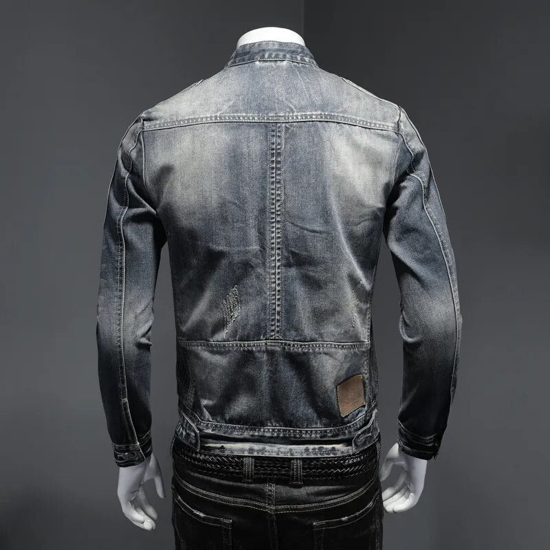 maoxiangshop New Denim Jacket Men Motocycle Denim Coats Streetwear Fashion Slim Fit Cowboy Outerwear Moto Biker Mens Denim Jacket Casual Coat