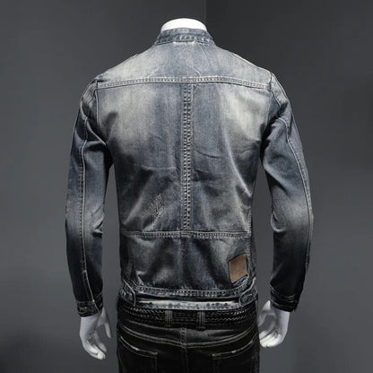 maoxiangshop New Denim Jacket Men Motocycle Denim Coats Streetwear Fashion Slim Fit Cowboy Outerwear Moto Biker Mens Denim Jacket Casual Coat