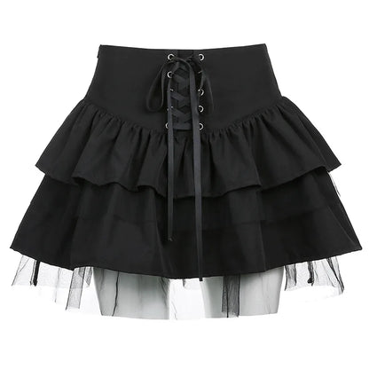 maoxiangshop High Waist Lace Plaid Pleated Gothic Mini Skirt Sexy Mall Goth Skirt Gothic Punk Emo Club Wear Women Harajuku Y2k Dark Skirt