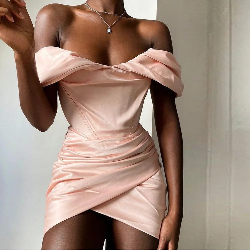 High Quality Bodycon Satin Dress Pink Women Party Dress Mini New Double Layer Summer Dress Celebrity Evening Club Dress