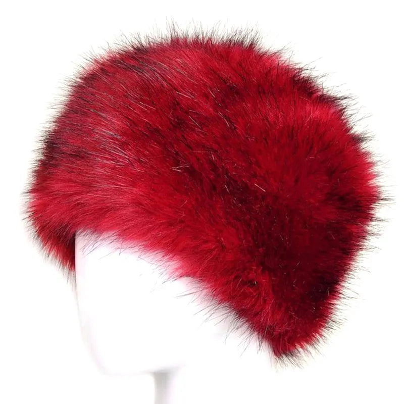 maoxiangshop Russian Hat for Women Faux Fox Fur Hat Winter Female Outdoor Warm Beanie Fluffy Hat Snow Bucket Cap 5 Colors Ushanka Fashion