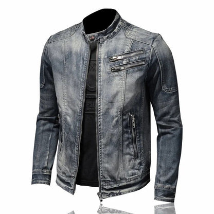 maoxiangshop New Denim Jacket Men Motocycle Denim Coats Streetwear Fashion Slim Fit Cowboy Outerwear Moto Biker Mens Denim Jacket Casual Coat