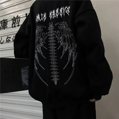 maoxiangshop Harajuku Oversized Women Hoodies Casual Flame Print Sweatshirt Korean Style Autumn Long Sleeve Hooded Female Pullovers Tops