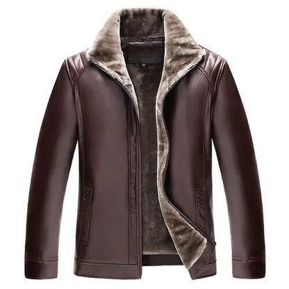 maoxiangshop Winter Men's Leather Plus Velvet Thick Fur One Lapel Leather Jacket Warm Casual Slim Smart Mens Leather Jacket Male Winter Coats